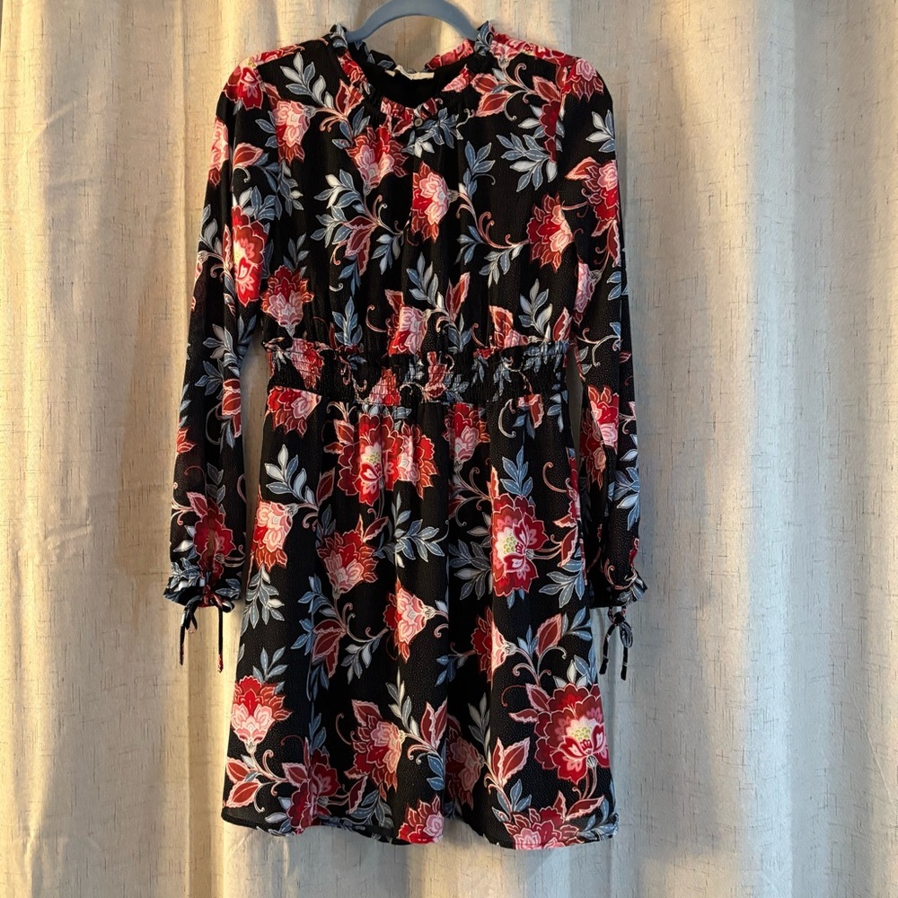 Loft Floral Long Sleeve Dress. Red, white and blue. Boho, trendy. Size 4. Lined